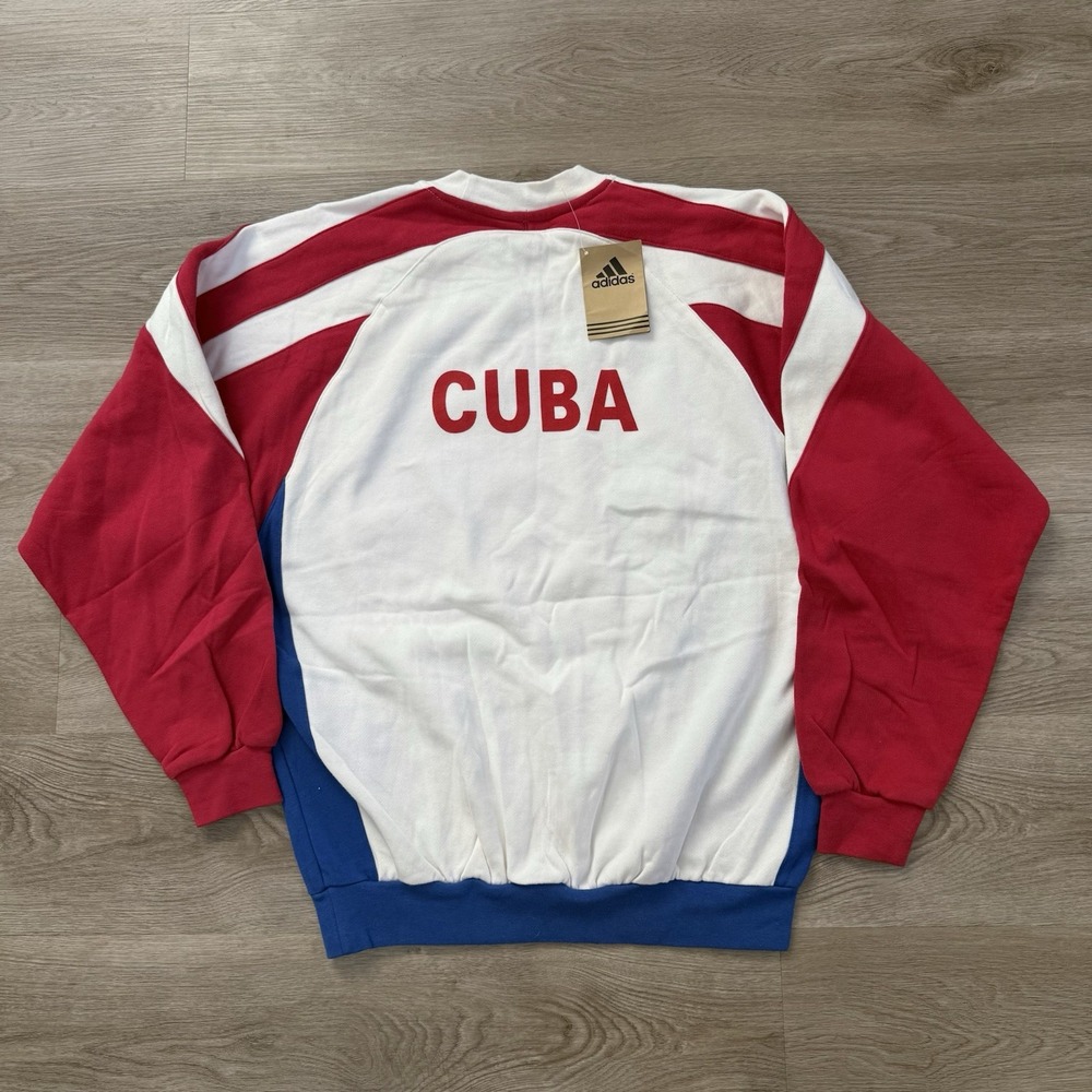 Vintage Adidas Cuba Sweatshirt Mens Medium NWT 90s Crewneck Rare White Red Blue